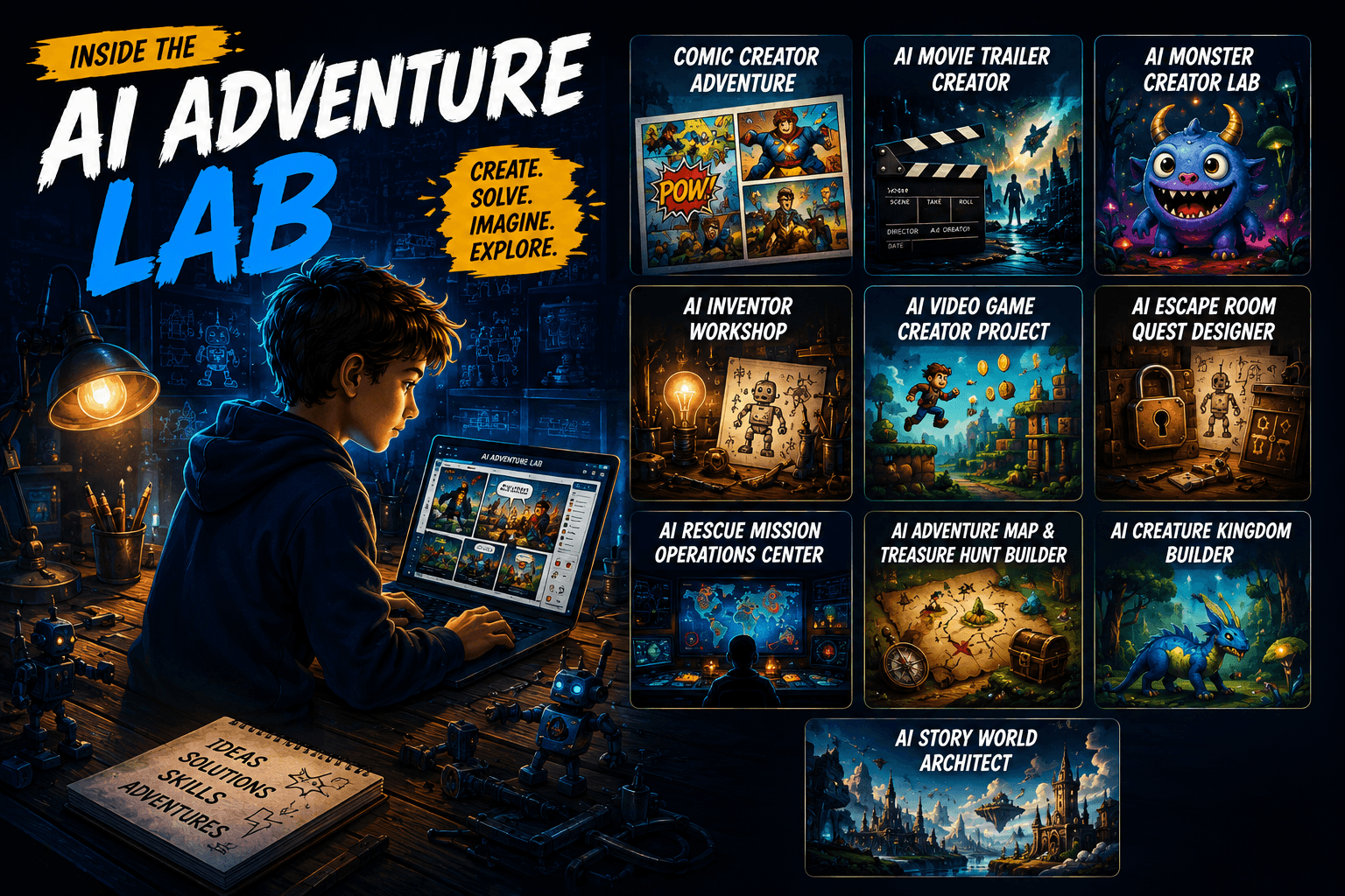 AI Adventure Labs 10-project series showcase collage